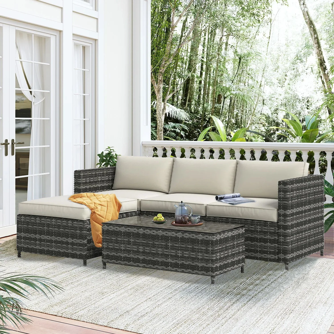 Colombo Outdoor Patio Sofa Set 3 single Seater , 1 ottoman and 1 Center Table Set (Grey + Beige )