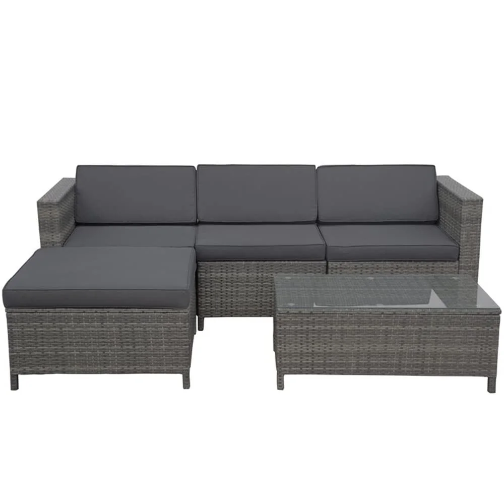 Voigt Outdoor Patio Sofa Set 3 single Seater , 1 ottoman and 1 Center Table Set (Black)