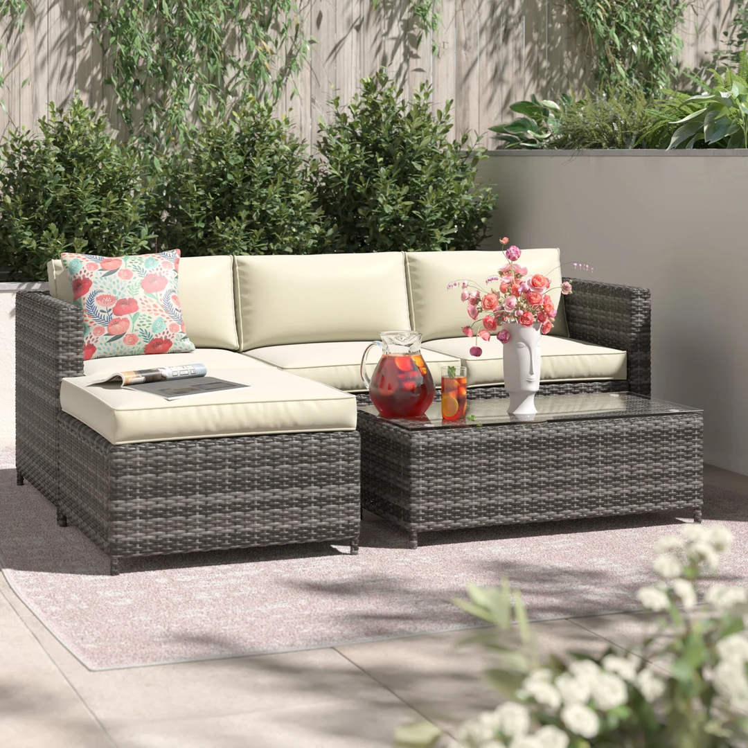 Colombo Outdoor Patio Sofa Set 3 single Seater , 1 ottoman and 1 Center Table Set (Grey + Beige )