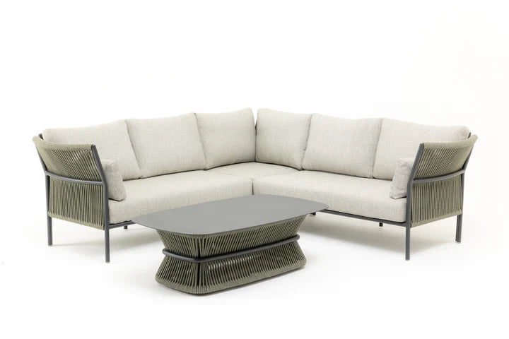 Capuano Outdoor Sofa Set 6 Seater,  1 Center Table and 1 Side Table Set (Khaki) Braided & Rope