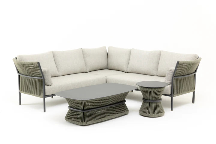 Capuano Outdoor Sofa Set 6 Seater,  1 Center Table and 1 Side Table Set (Khaki) Braided & Rope