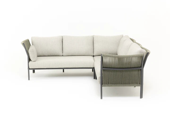 Capuano Outdoor Sofa Set 6 Seater,  1 Center Table and 1 Side Table Set (Olive Green) Braided & Rope