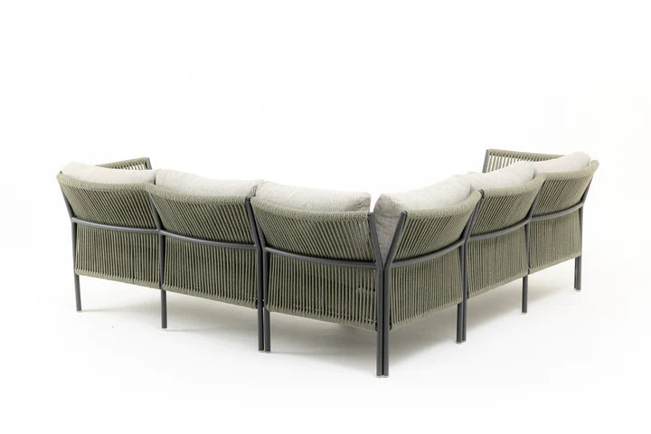 Capuano Outdoor Sofa Set 6 Seater,  1 Center Table and 1 Side Table Set (Olive Green) Braided & Rope