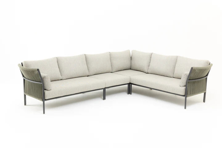 Capuano Outdoor Sofa Set 6 Seater,  1 Center Table and 1 Side Table Set (Olive Green) Braided & Rope
