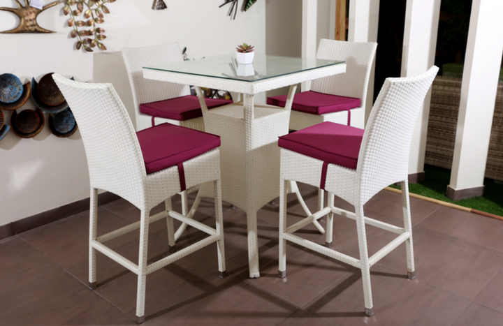 Forst Outdoor Patio Bar Sets 4 Chairs and 1 Table (White)