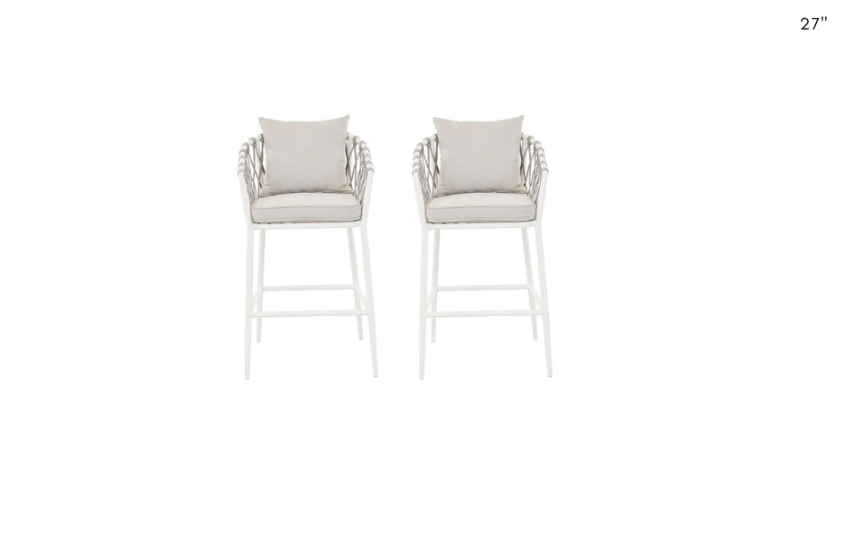 Dupont Outdoor Patio Bar Chair 2 Chairs For Balcony (White) Braided & Rope