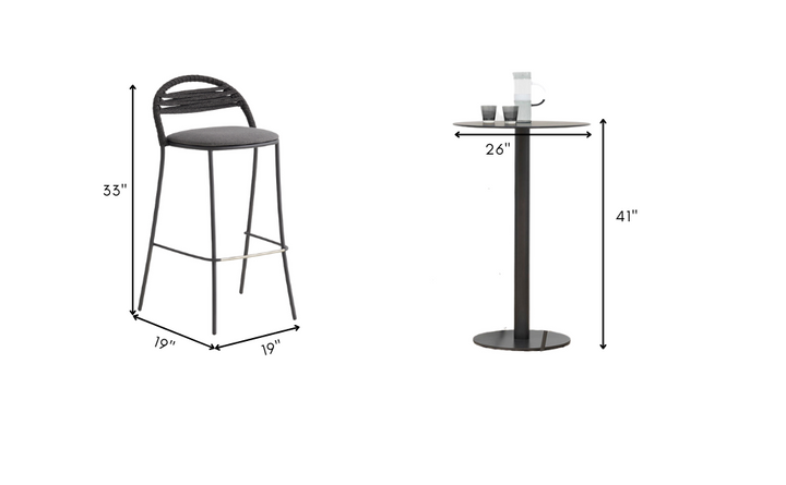 Marie Outdoor Patio Bar Set 2 Chairs and 1 Table Set (Dark Grey)  Braided & Rope