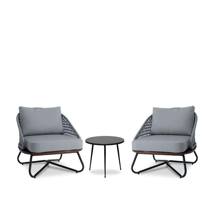 Elodia Outdoor Patio Seating Set 2 Chairs and 1 Table Set (Grey) Braided And Rope