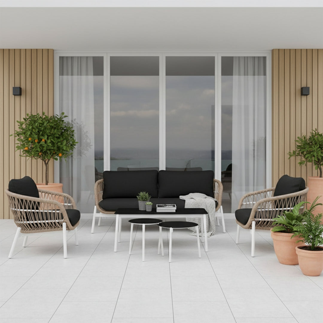 Seibi Outdoor Garden Balcony Sofa Set 2 Seater , 2 Single Seater 2 Center Table Set Braided and Rope