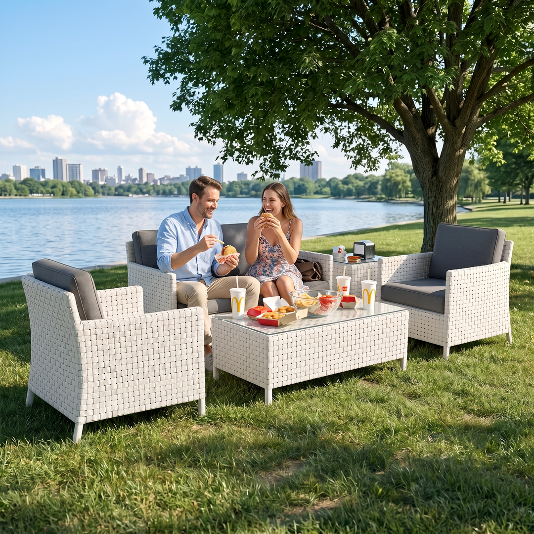 Tecla Outdoor Sofa Set 2 Seater , 2 Single seater and 1 Center Table (Off White)