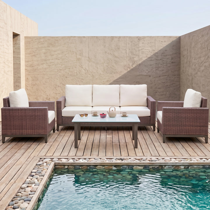 Tello Outdoor Garden Balcony Sofa Set 3 Seater, 2 Single seater and 1 Center Table Set (Brown)