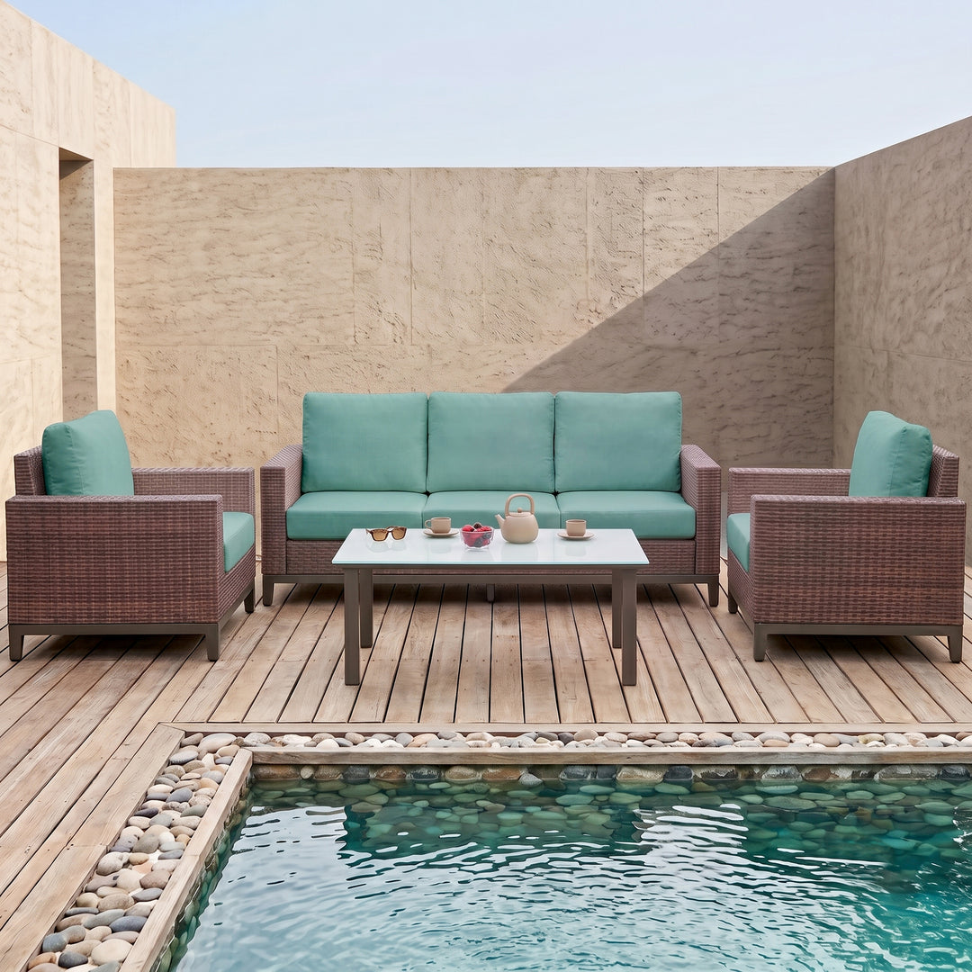 Tello Outdoor Garden Balcony Sofa Set 3 Seater, 2 Single seater and 1 Center Table Set (Brown)