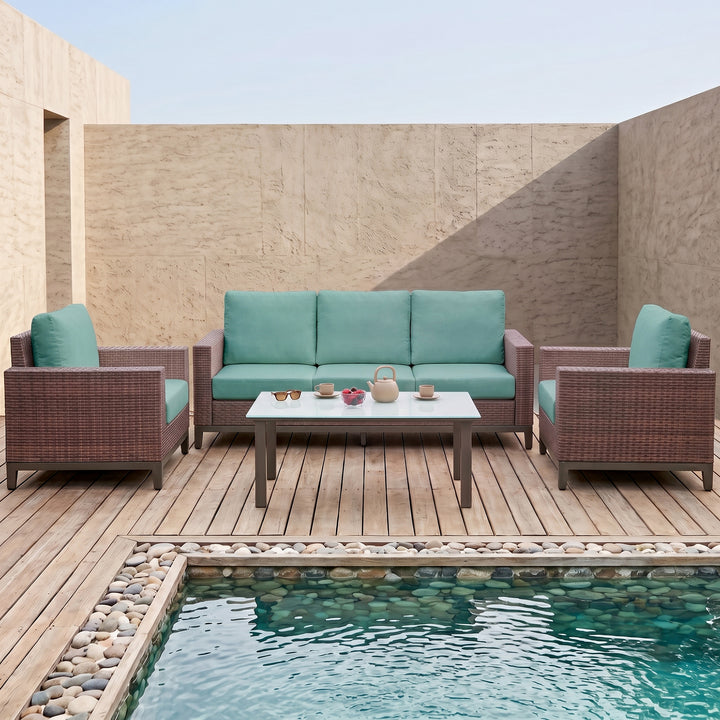 Tello Outdoor Garden Balcony Sofa Set 3 Seater, 2 Single seater and 1 Center Table Set (Brown)