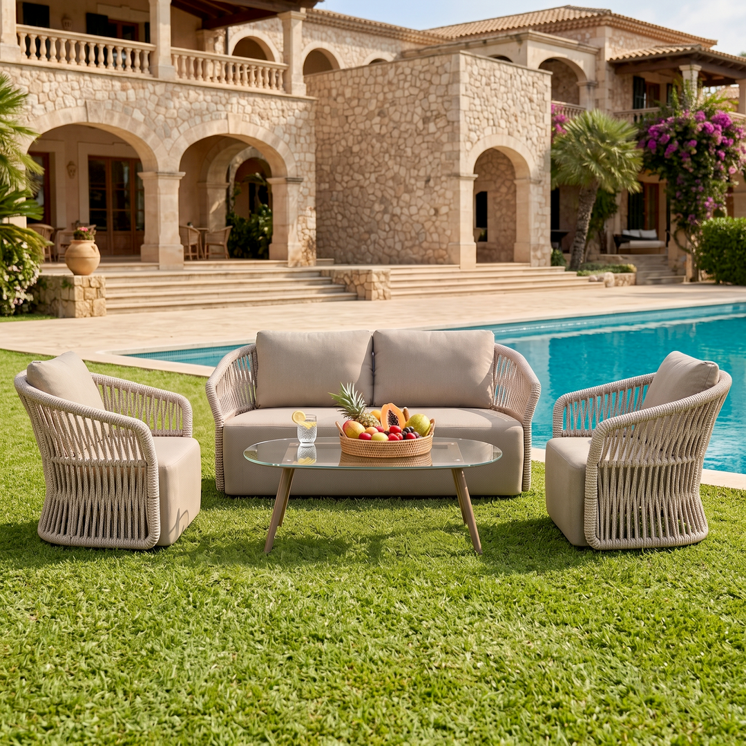 Thoma Outdoor Garden Balcony Sofa Set 2 Seater , 2 Single Seater 1 Center Table Set, Braid & Rope