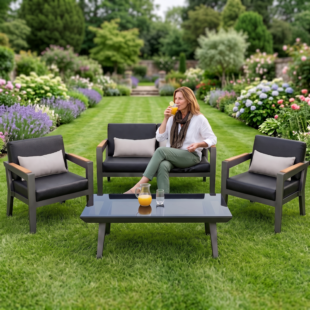 Trevisani Outdoor Sofa Set 2 Seater , 2 Single seater and 1 Center Table (Grey)
