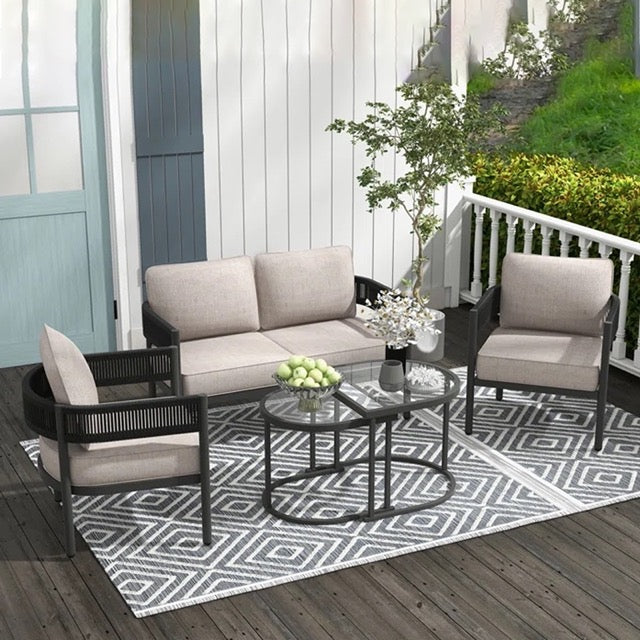 Perpetua Outdoor Sofa Set 2 Seater, 2 Single seater and 1 Center Table (Black)