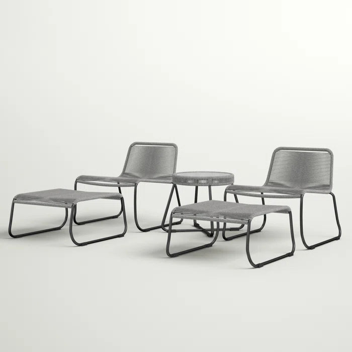 Teufel Outdoor Patio Seating Set 2 Chairs 2 Footrest and 1 Table Set Braided & Rope Grey