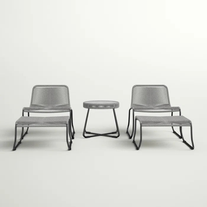 Teufel Outdoor Patio Seating Set 2 Chairs 2 Footrest and 1 Table Set Braided & Rope Grey
