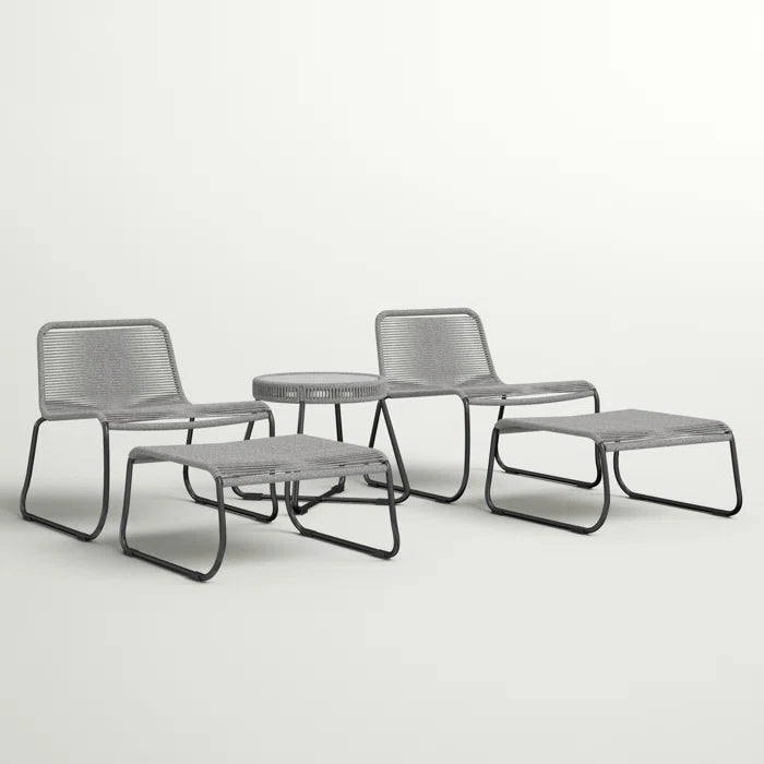 Teufel Outdoor Patio Seating Set 2 Chairs 2 Footrest and 1 Table Set Braided & Rope Grey