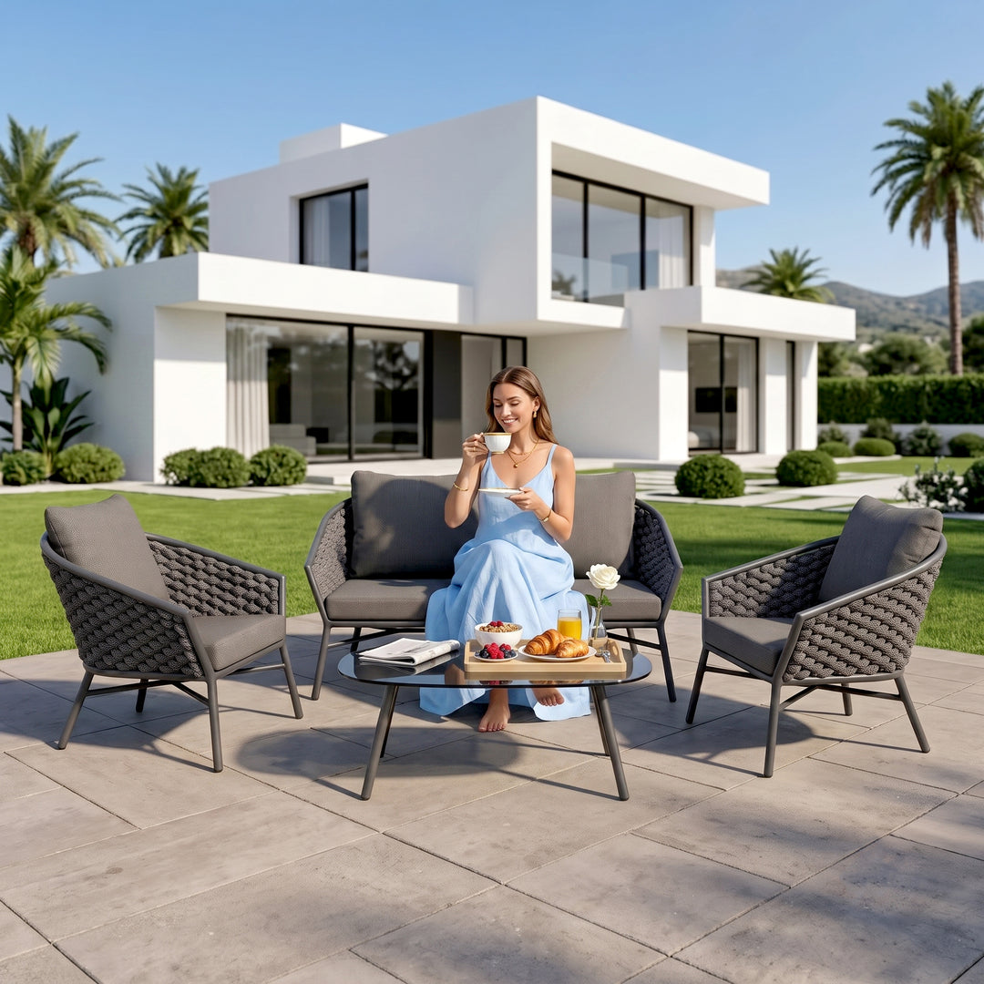 Venezia Outdoor Sofa Set 2 Seater, 2 Single seater and 1 Center Table Braided & Rope