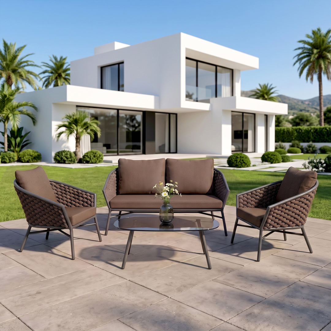 Venezia Outdoor Sofa Set 2 Seater, 2 Single seater and 1 Center Table Braided & Rope