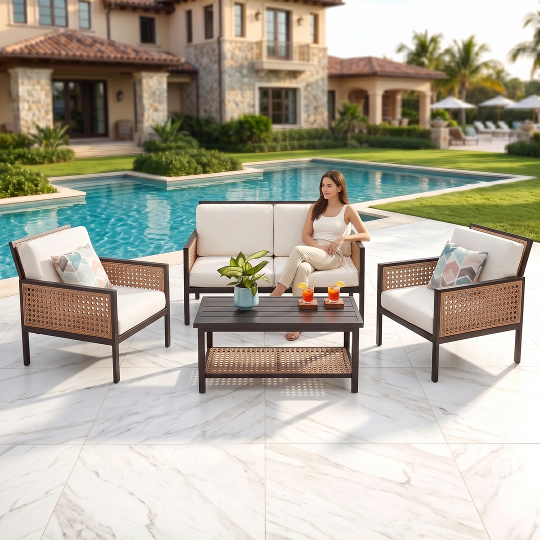 Vizoly Outdoor Garden Balcony Sofa Set  2 Seater, 2 Single seater and 1 Center Table Set (Brown)