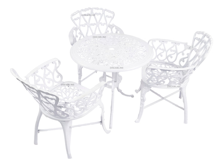 Zina Cast Aluminium Garden Patio Seating 3 Chair and 1 Table Set