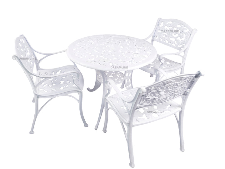 Rahel Cast Aluminium Garden Patio Seating 3 Chair and 1 Table Set (White)