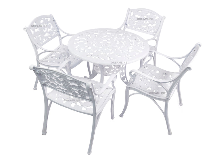 Tilo Cast Aluminium Garden Patio Seating 4 Chair and 1 Table Set (White)