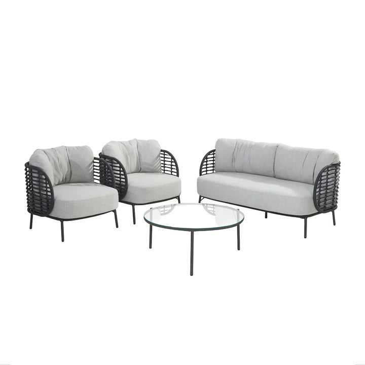 Locator Outdoor Sofa Set 2 Seater, 2 Single seater with ottoman and 1 Center Table Set (Dark Grey) Braided & Rope