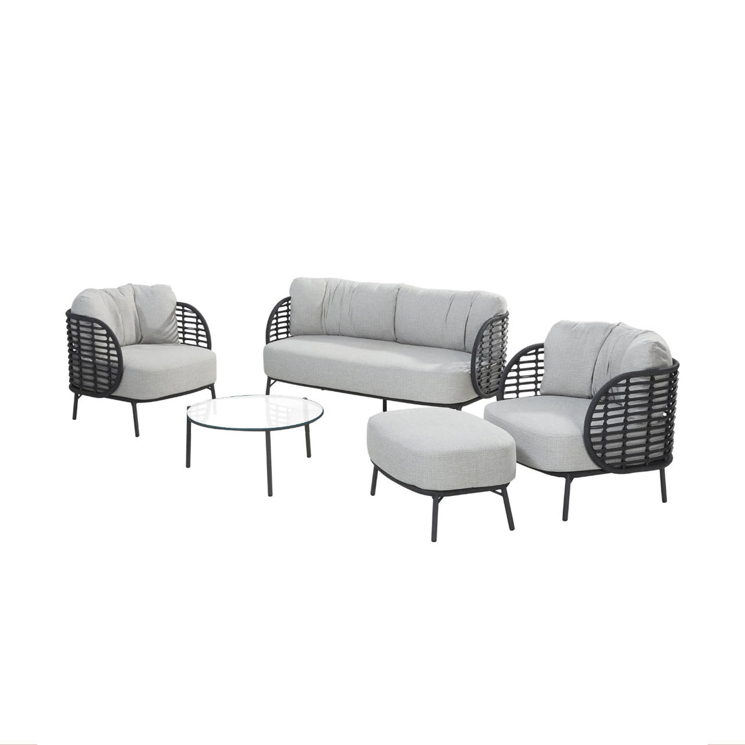 Locator Outdoor Sofa Set 2 Seater, 2 Single seater with ottoman and 1 Center Table Set (Dark Grey) Braided & Rope