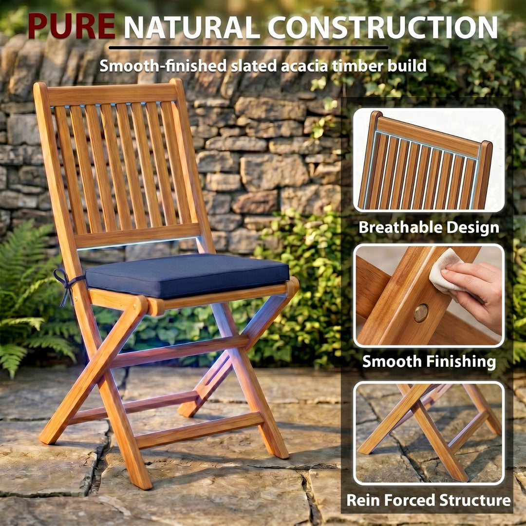 Erica  3-Piece Solid Acacia Wood Outdoor Bistro Set with Folding Chairs, Round Patio Table Set (Brown)