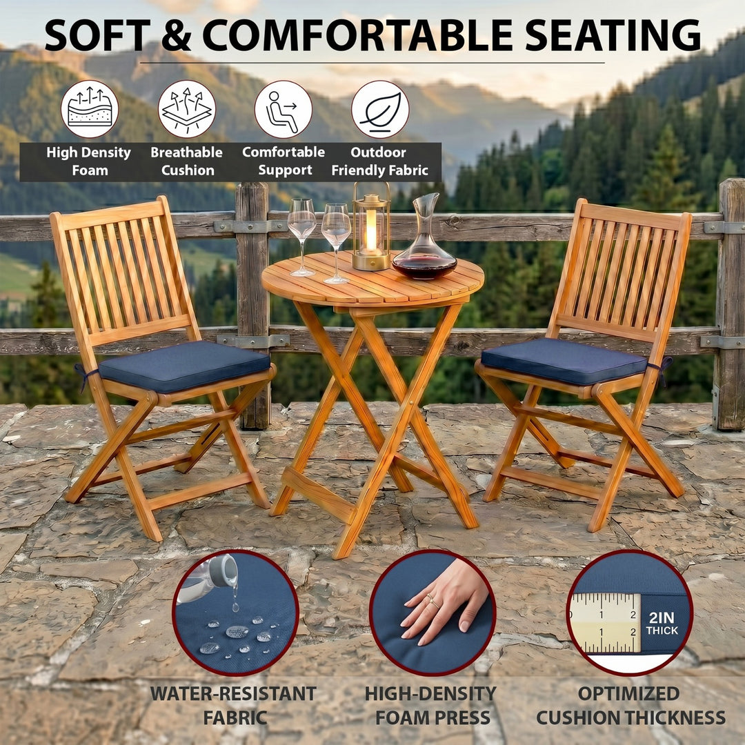 Erica  3-Piece Solid Acacia Wood Outdoor Bistro Set with Folding Chairs, Round Patio Table Set (Brown)