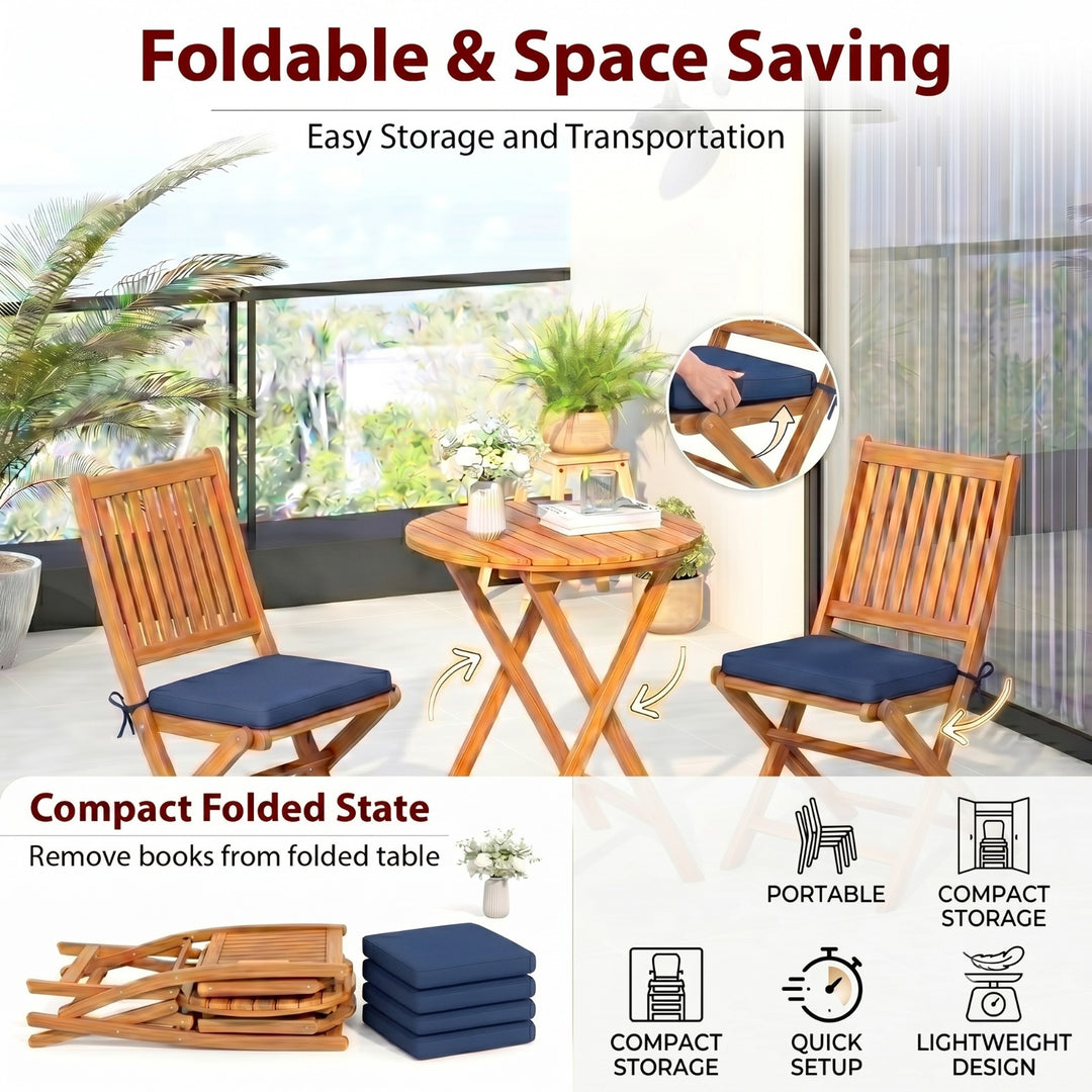 Erica  3-Piece Solid Acacia Wood Outdoor Bistro Set with Folding Chairs, Round Patio Table Set (Brown)