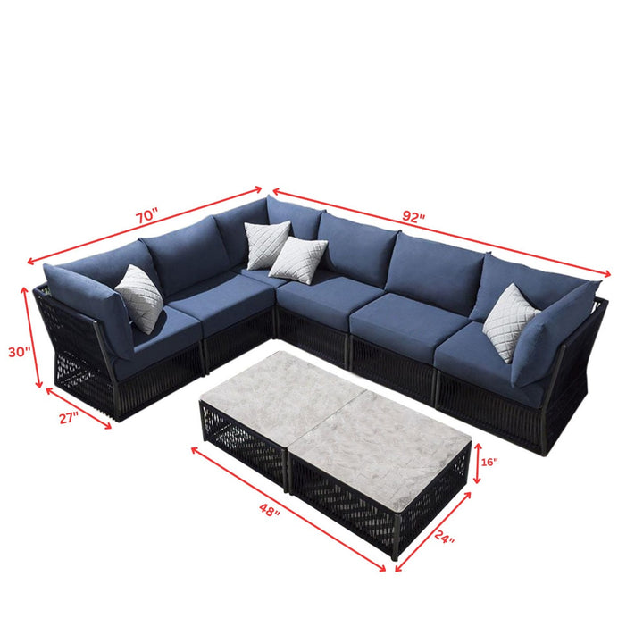 Jacobo Outdoor Sofa Set 6 Seater and 1 Center Table Set Braided & Rope