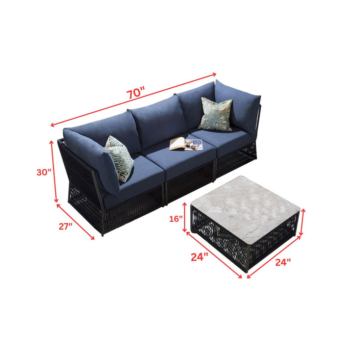 Adán Outdoor Sofa Set 3 Seater and 1 Center Table Set Braided & Rope