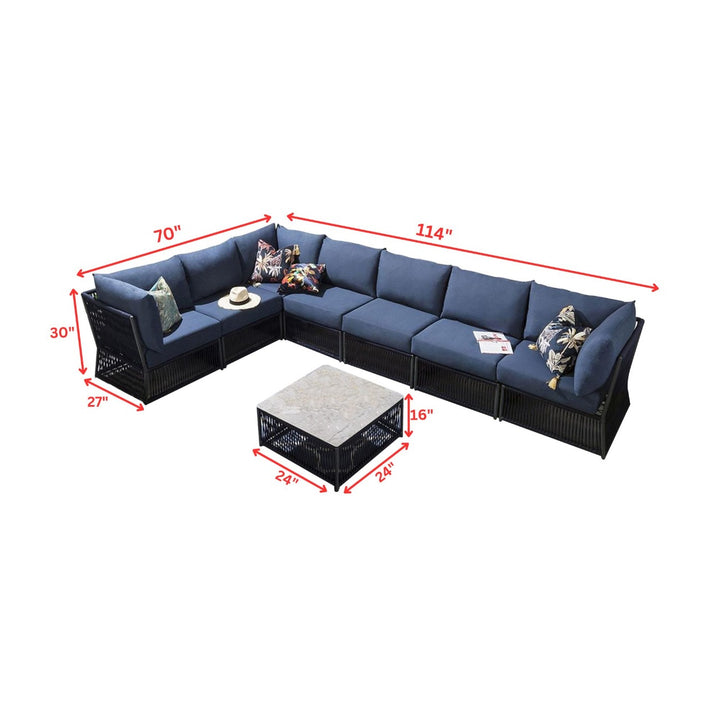 Valencia Outdoor Sofa Set 7 Seater, 1 Center Table Set Braided & Rope
