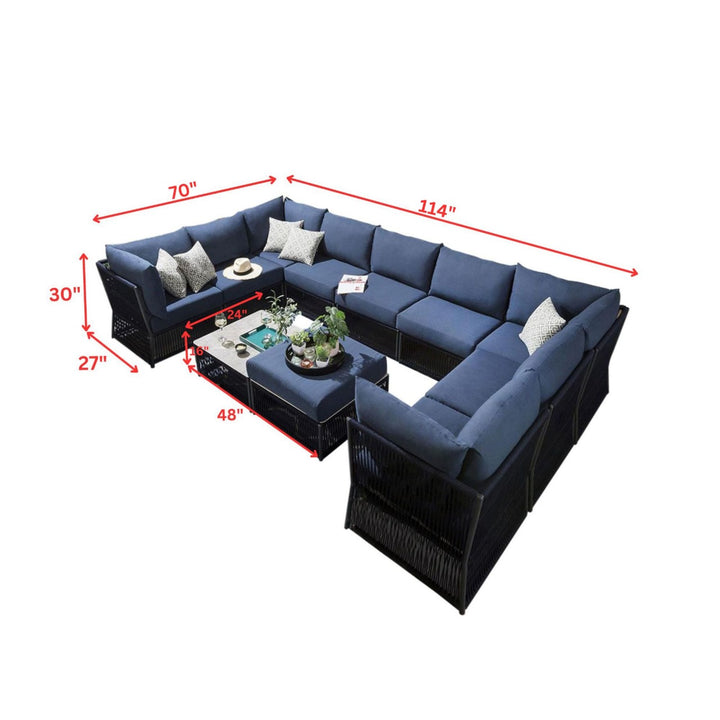 Griselda Outdoor Sofa Set 9 Seater, 1 Ottoman and 1 Center Table Set Braided & Rope
