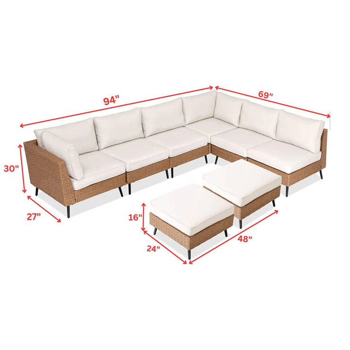 Ammar Outdoor Sofa Set 6 Seater and Single Seater with 2 Ottoman Set (Beige)