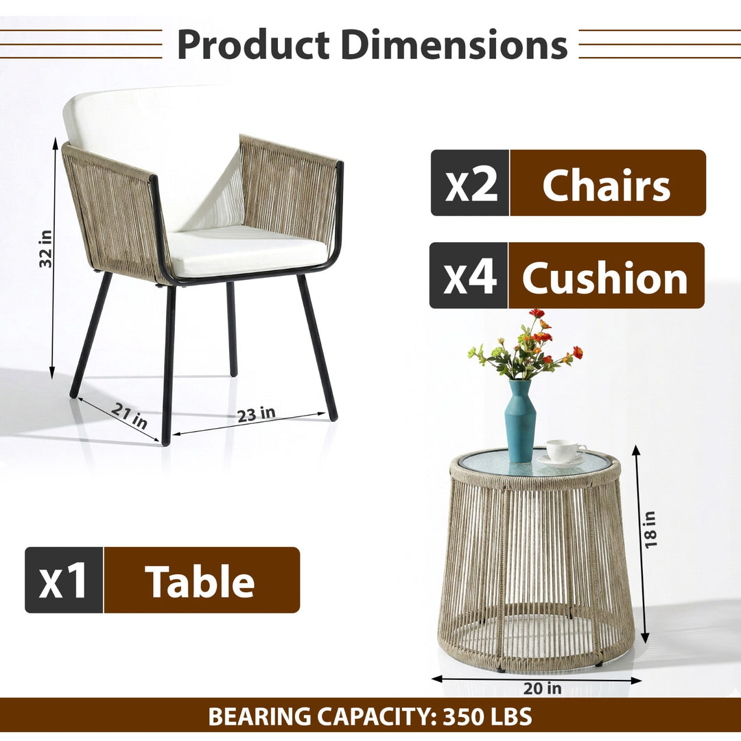 Rapid Outdoor Patio Seating Set 2 Chairs and 1 Table Set Braided & Rope