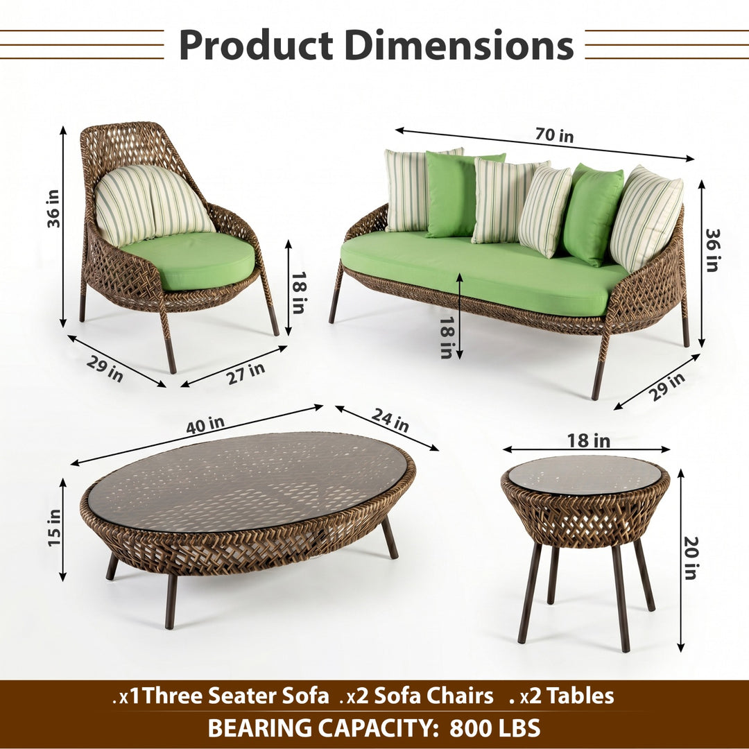 Gustavo Outdoor Sofa Set 2 Seater , 2 Single seater , 1 Side table and 1 Center Table (Brown)