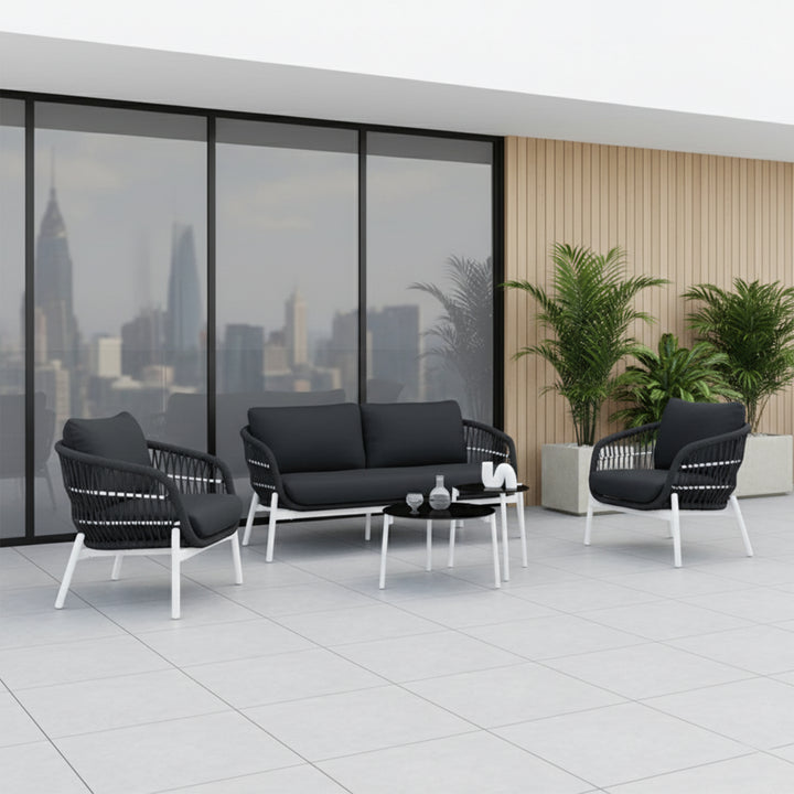 Seibi Outdoor Garden Balcony Sofa Set 2 Seater , 2 Single Seater 2 Center Table Set Braided and Rope