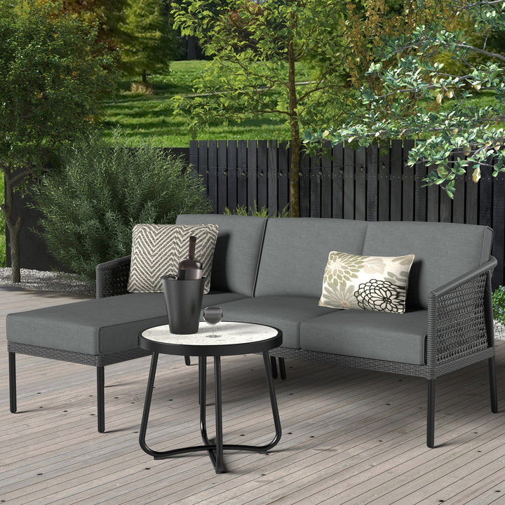 Tryfone Outdoor Garden Balcony Sofa Set 4 Seater 1 Center Table Set (Dark Grey)