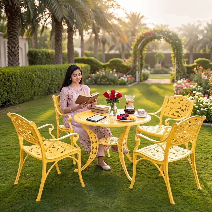 Tilo Cast Aluminium Garden Patio Seating 4 Chair and 1 Table Set