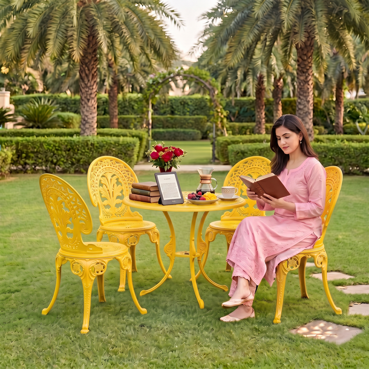 Sitopia Cast Aluminium Garden Patio Seating 4 Chair and 1 Table Set (White)