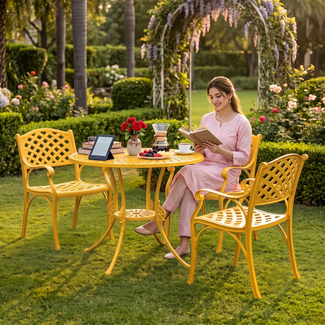 Marino Cast Aluminium Garden Patio Seating 3 Chair and 1 Table Set