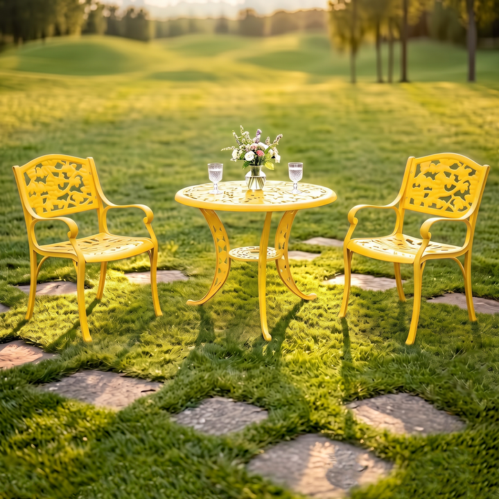 Lenz Cast Aluminium Garden Patio Seating 2 Chair and 1 Table Set