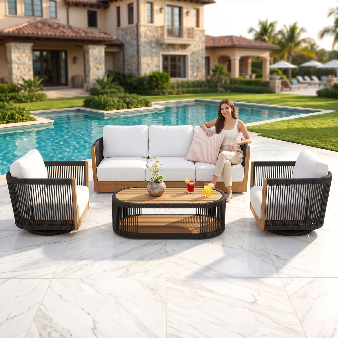 Yofora Outdoor Sofa Set 3 Seater , 2 Single seater and 1 Center Table Braided & Rope