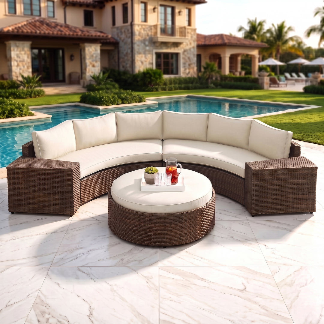 Zea Outdoor Sofa Set 4 Seater and 1 Center Table (Brown)
