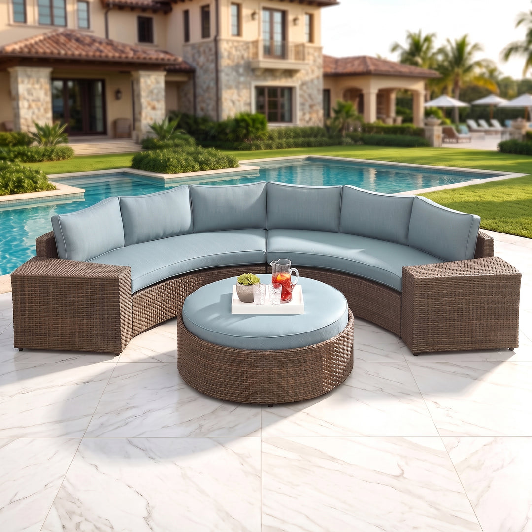 Zea Outdoor Sofa Set 4 Seater and 1 Center Table (Brown)